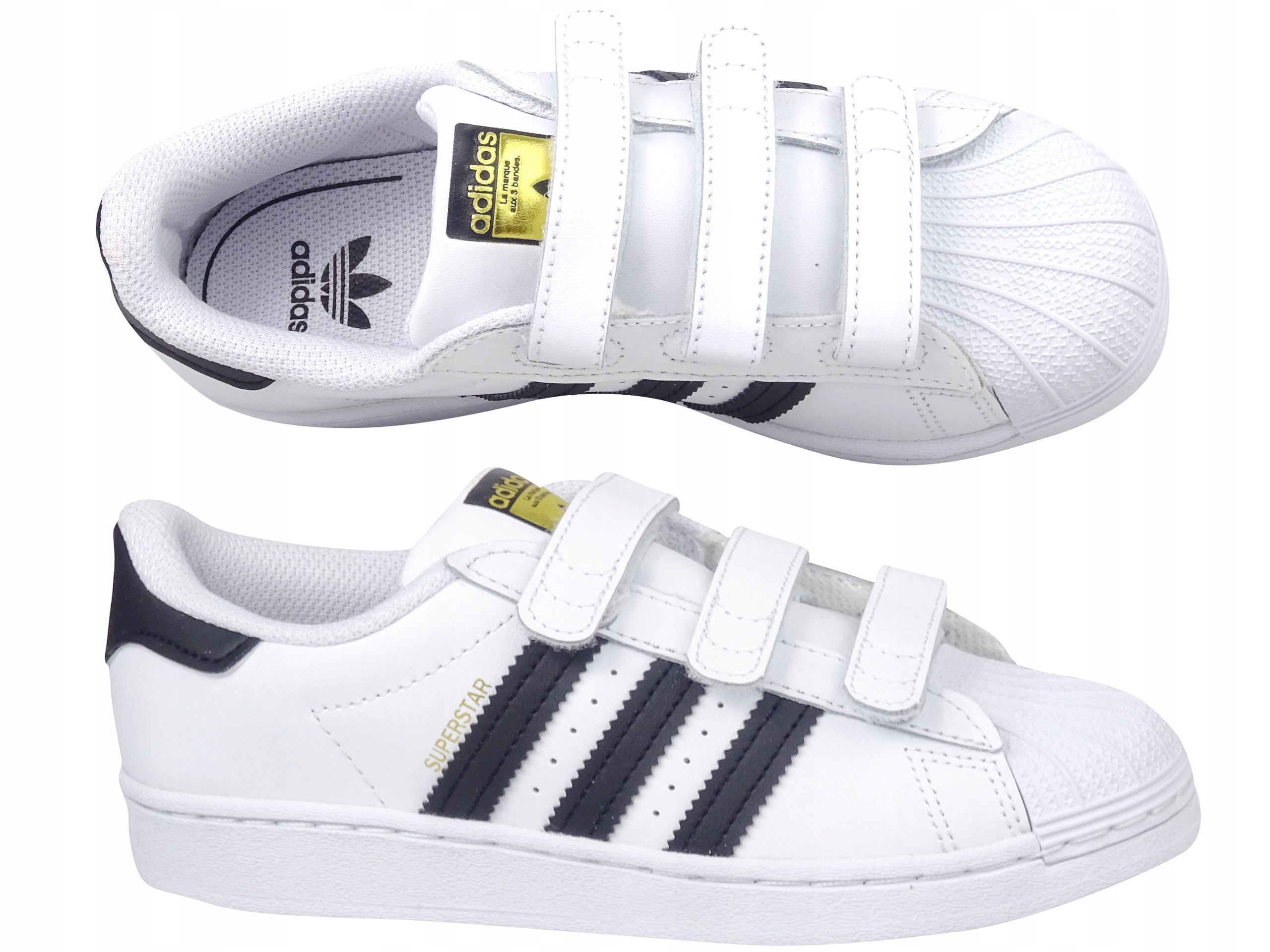 ADIDAS SUPERSTAR CF EF4838 BUTY DZIECIĘCE BIAŁE NA RZEPY ORIGINALS SNEAKERS Materiał skóra naturalna