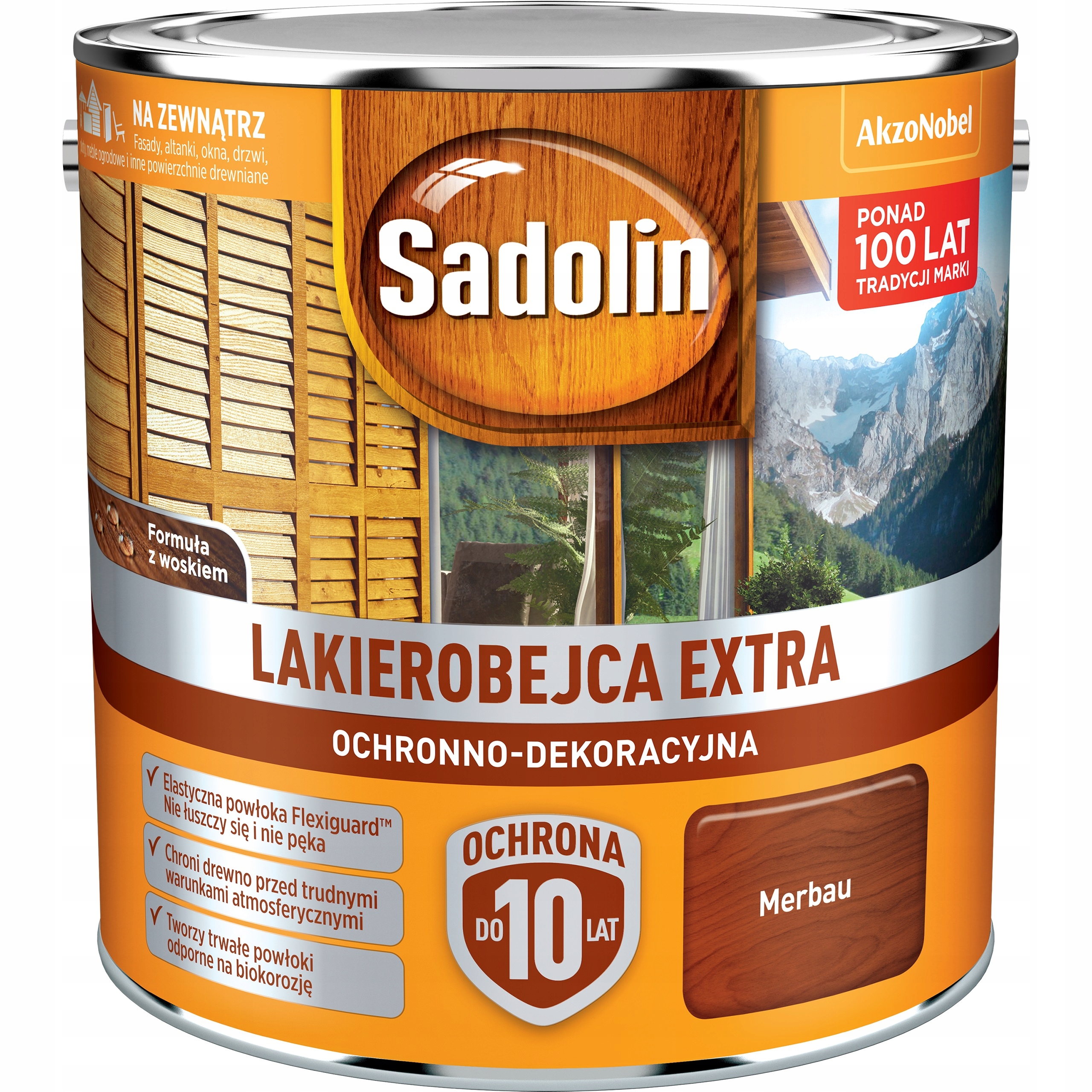 Sadolin Extra Lakierobejca Do Drewna Płotów Okien Elewacji Merbau 2,5L