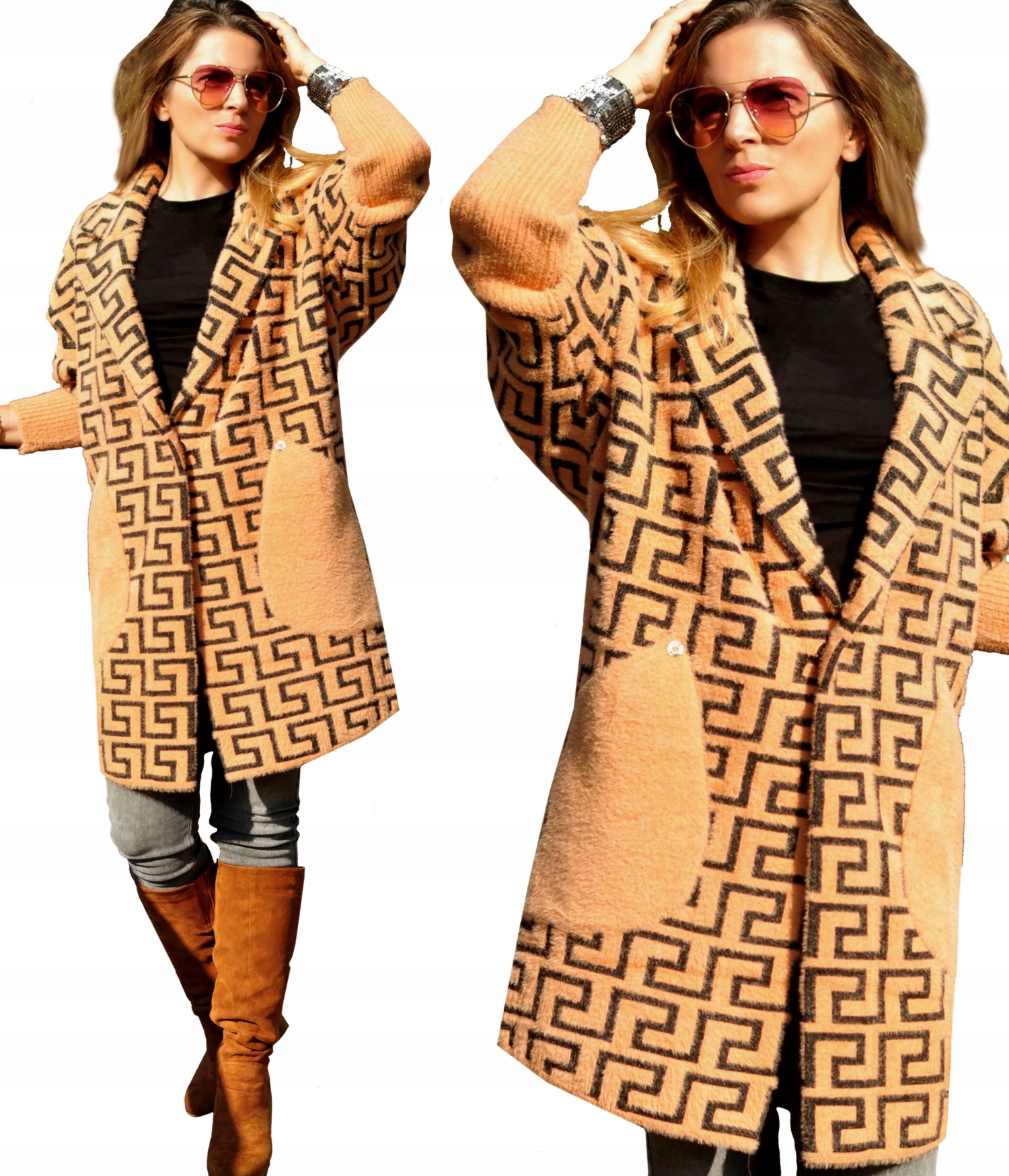 

Płaszcz Z Alpaki kołnierz Wzór Orient kol. camel