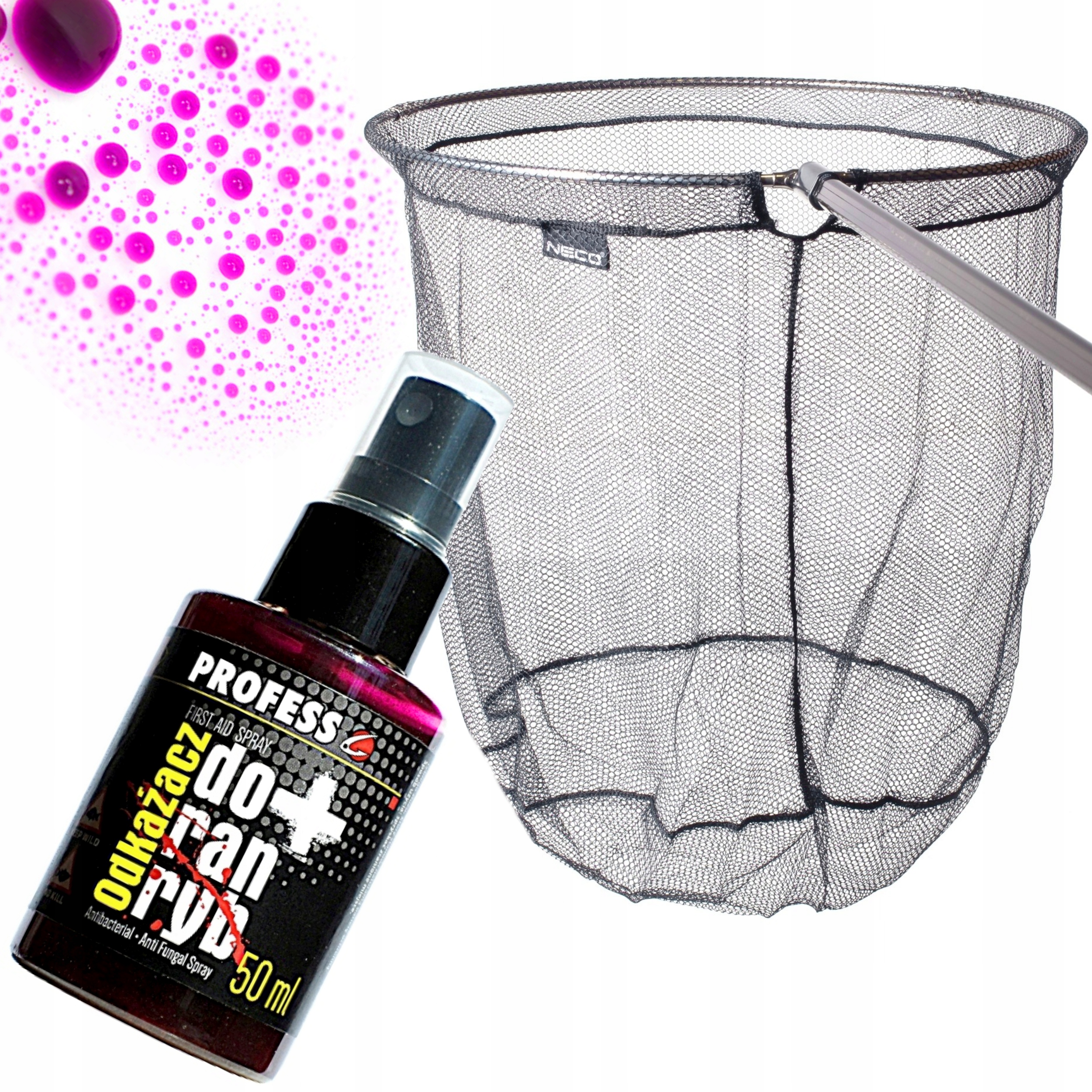 Zestaw Podbierak wędkarski teleskopowy 335cm Neco odkażacz do ran ryb