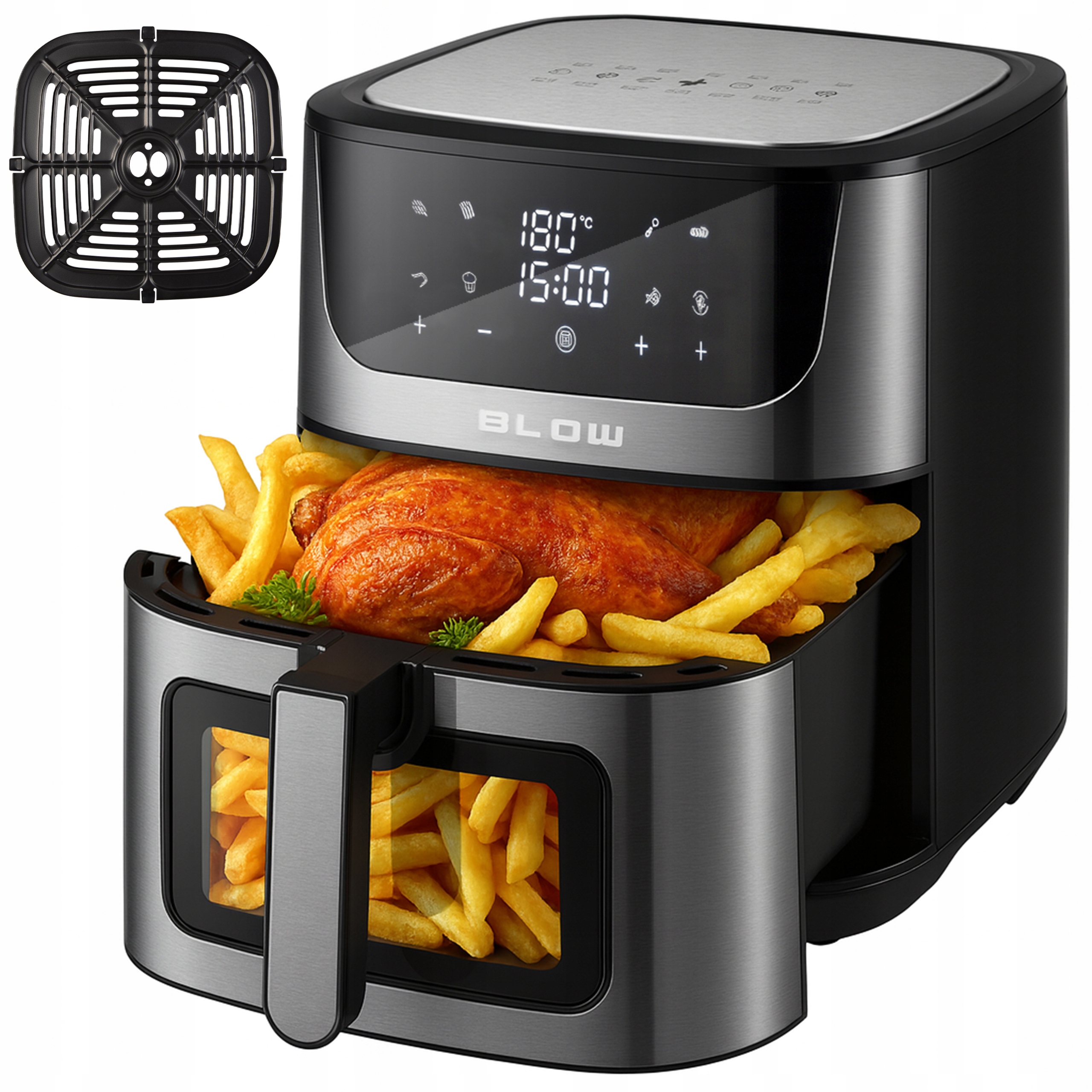 Air Fryer Fritéza Bez Tuku, Velká Mísa 8 L XL, 2 Topná Tělesa, Výkonná, 2500 W