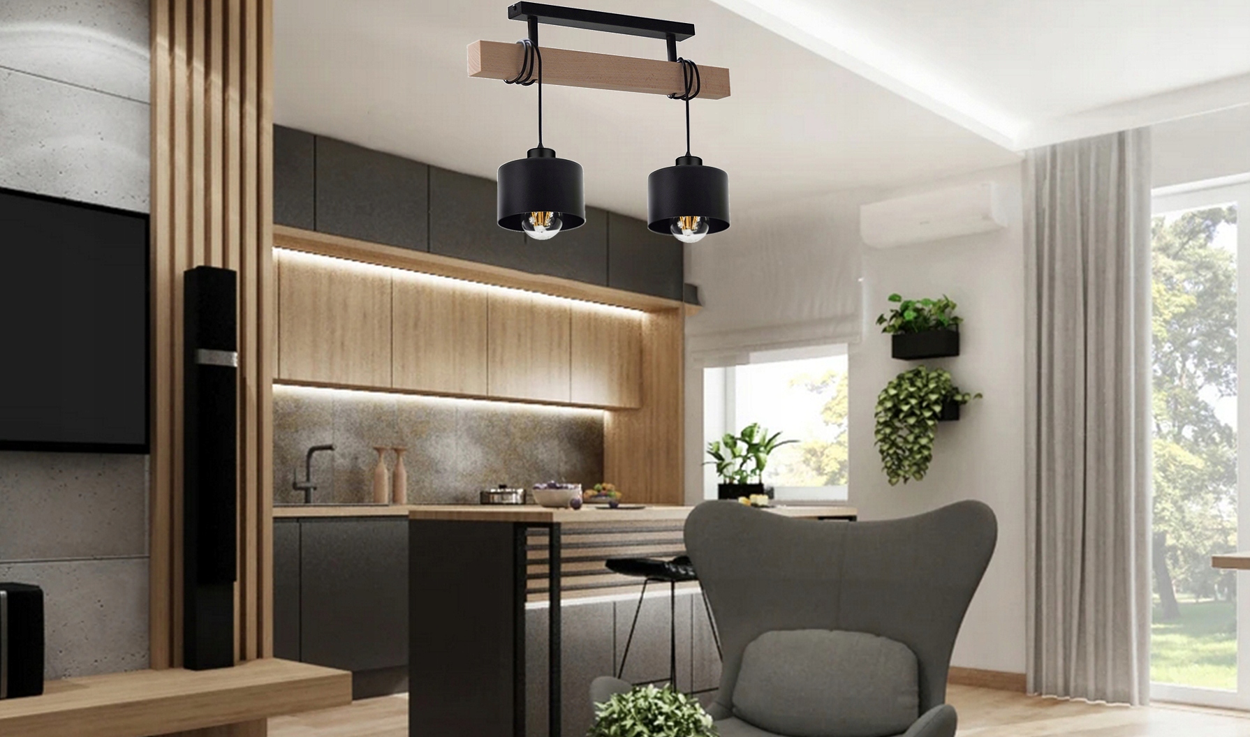 LAMPA PLAFON SUFITOWY ŻYRANDOL 015-2PL DREWNO LED E27 LOFT SALON SYPIALNIA Marka Adex