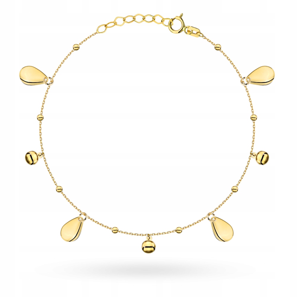 Zlatý náramek 585 s hladkými kuličkami a visícími slzami, módní design