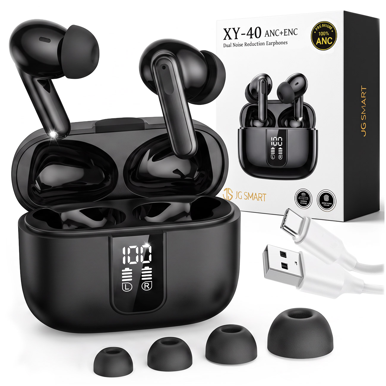 Słuchawki Bezprzewodowe Bluetooth 5.3 Anc Dokanałowe Douszne Rozmowy Bass