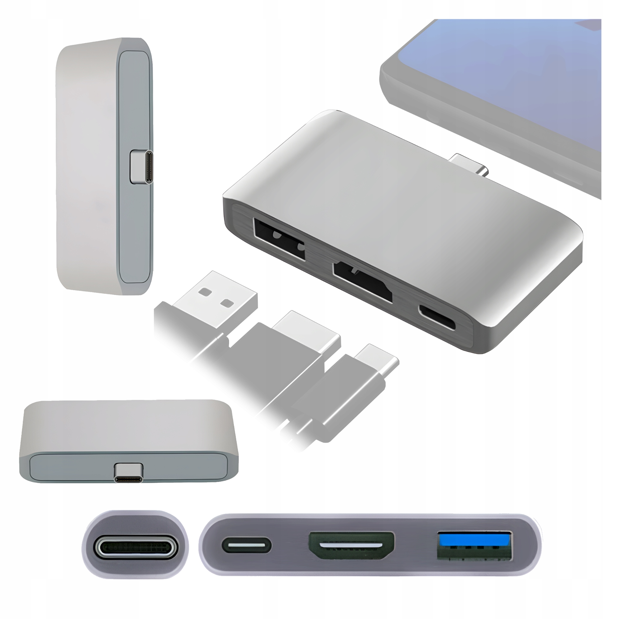 HUB Multiport USB-C 3.1 na USB-C / HDMI 4k / USB 3.0 Adapter Konwerter