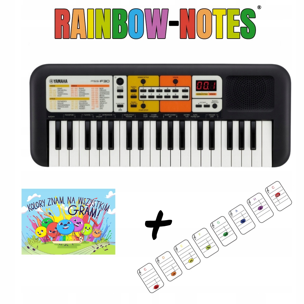 Klávesy Yamaha PSS-F30 Kniha Samolepky Notovými Pásy