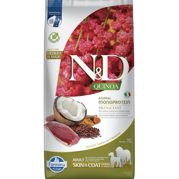 N&amp;d Quinoa Dog Skin&amp;Coat Duck Adult M/L 7kg
