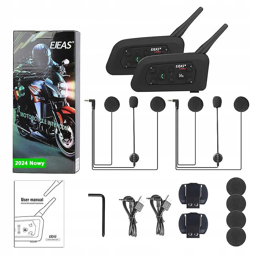 EJEAS V6 PRO BLUETOOTH 5.0 INTERKOM MOTOCYKLOWY SŁUCHAWKI 1200M 2SZT