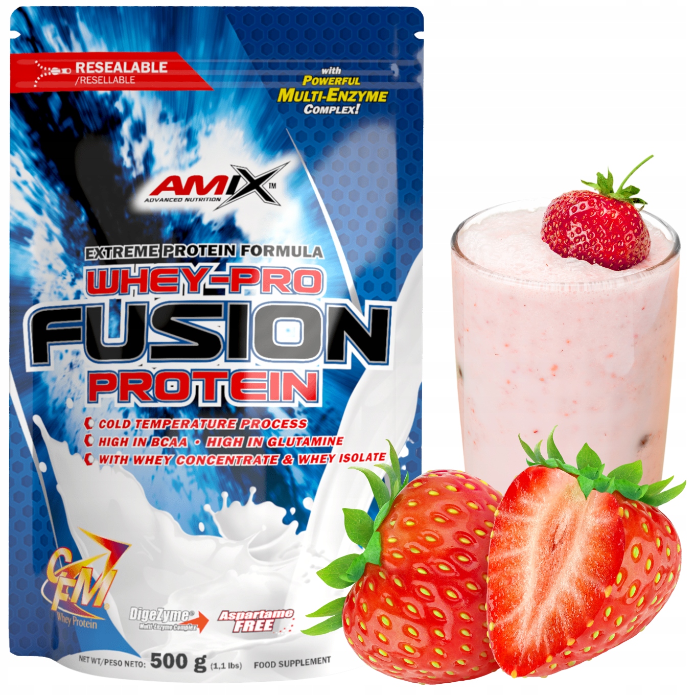 Protein Wpc Jahodová bílkovina Amix 500 g Wpi Koncentrát Izolát