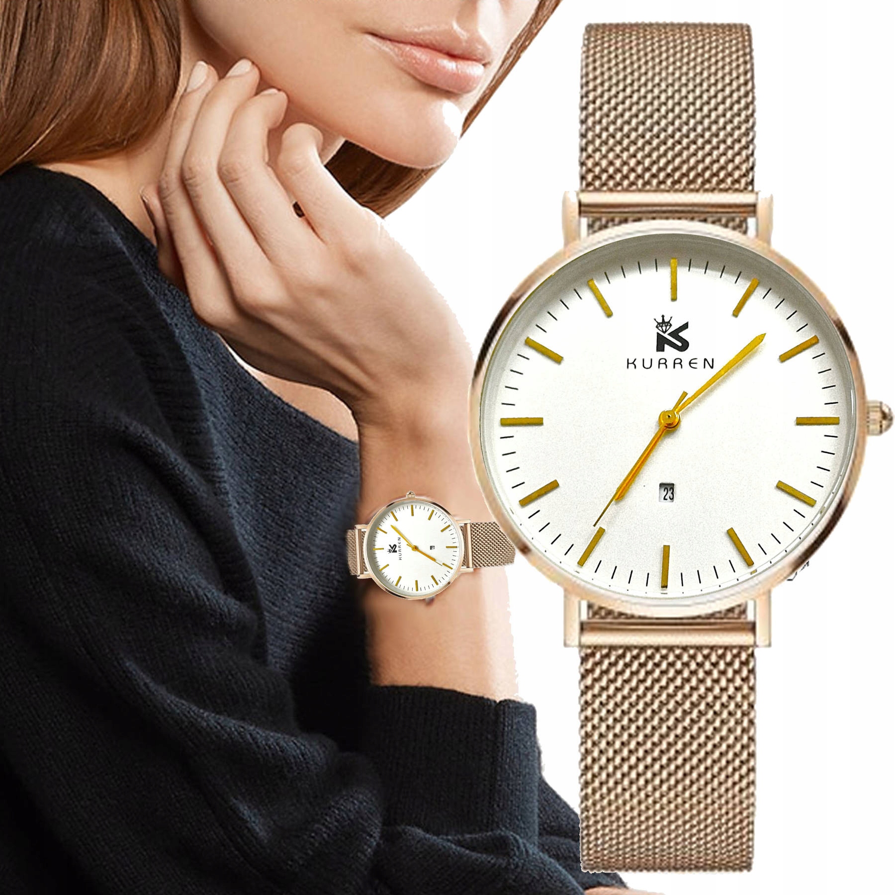 KLASYCZNY MODNY ZEGAREK DAMSKI CYRKONIE 4 KOLORY