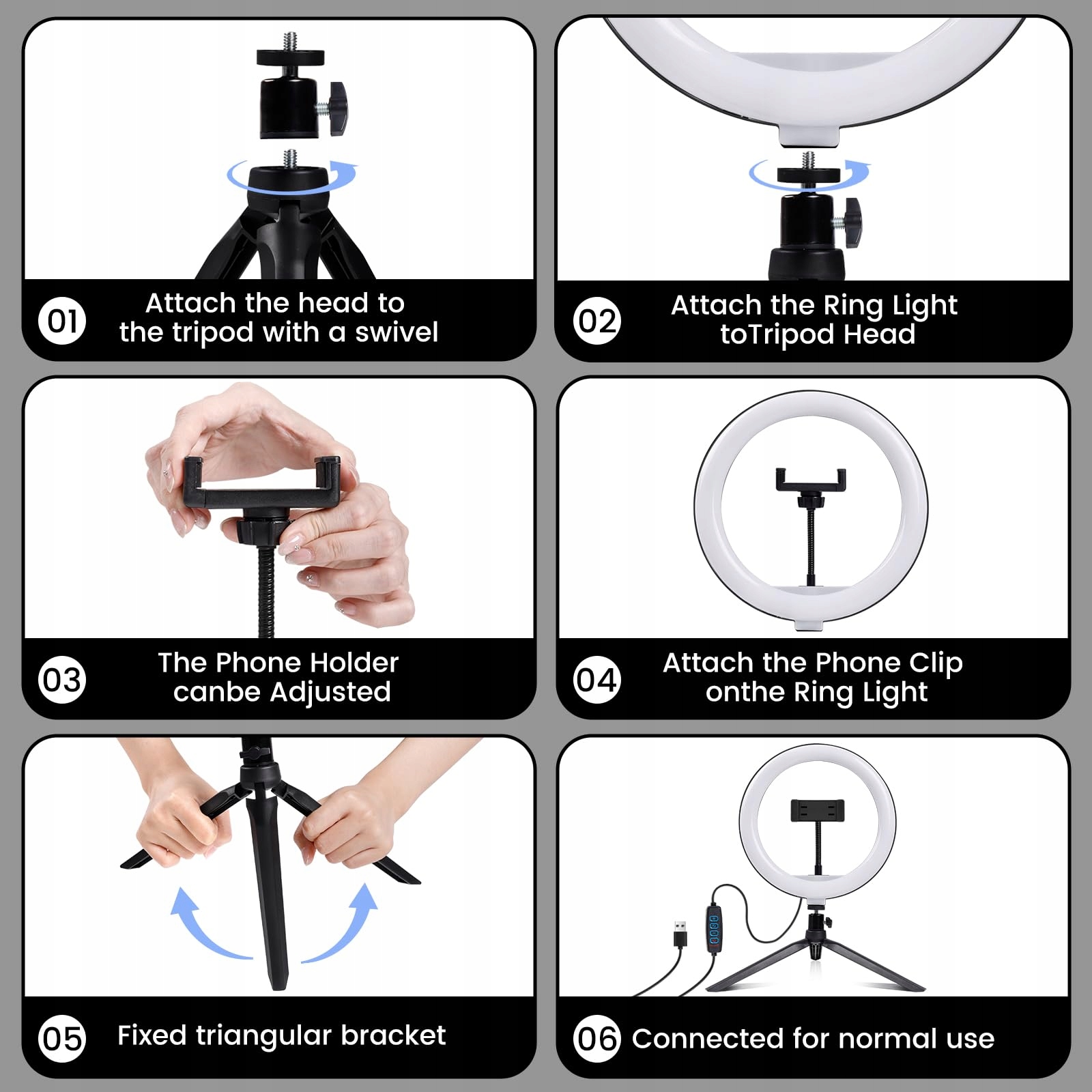 NALEZUNS Lampa Pierścieniowa LED 10 Calowa Stojak Do Selfie i Makijażu — miniatura 3