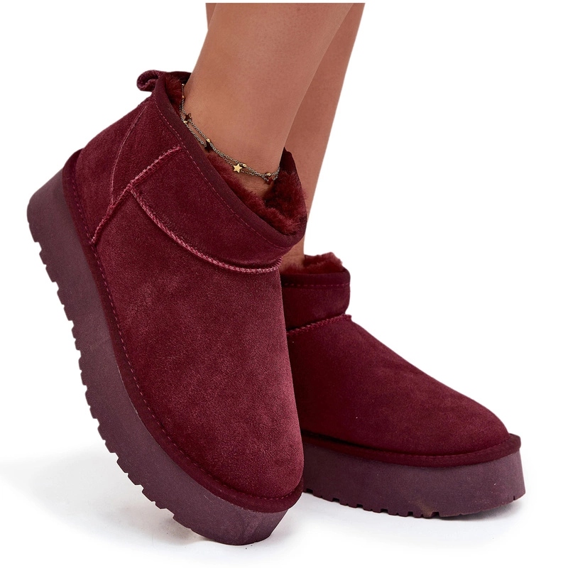 Módní Dámské Semišové Nízké Sněhule Vínové 40