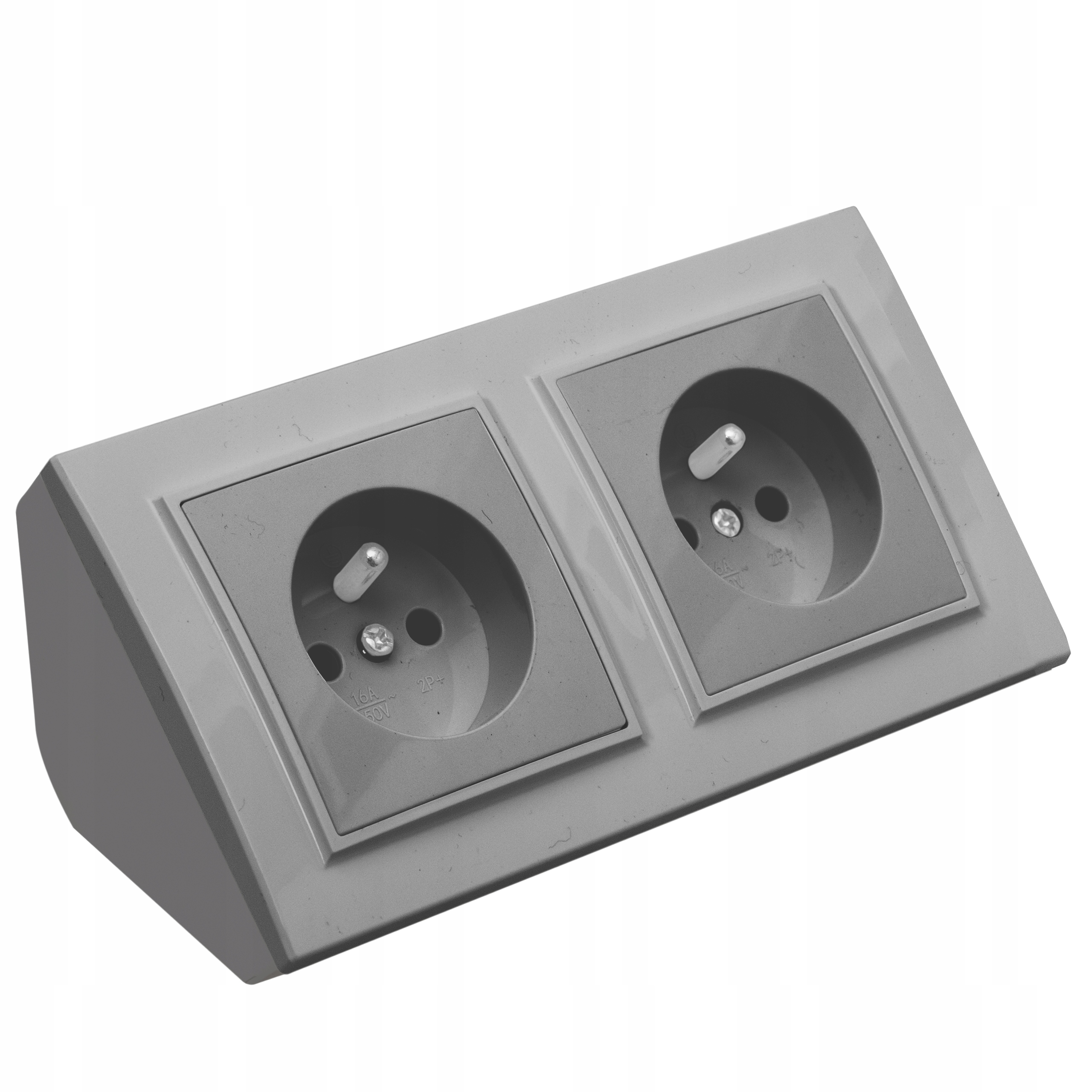 Gniazdo Podwójne Meblowe Narożne Kuchenne Blatowe Biurkowe Wpuszczane Szare