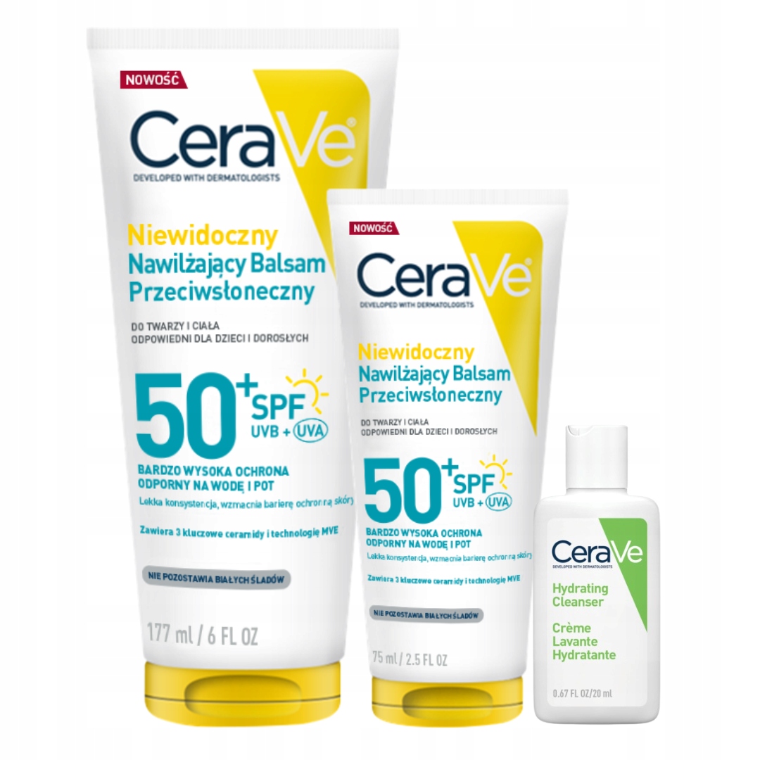 CeraVe Zestaw SPF50+ Balsam Przeciwsłoneczny do twarzy i ciała 177ml 75ml