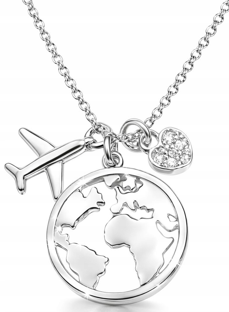 Dámský stříbrný náhrdelník Cestování svět letadlo stříbro o ryzosti 925 nastavitelný