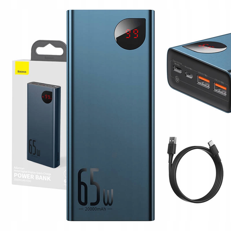 

Baseus Powerbank 20000mAh 65W Pd/qc 3.0 kabel