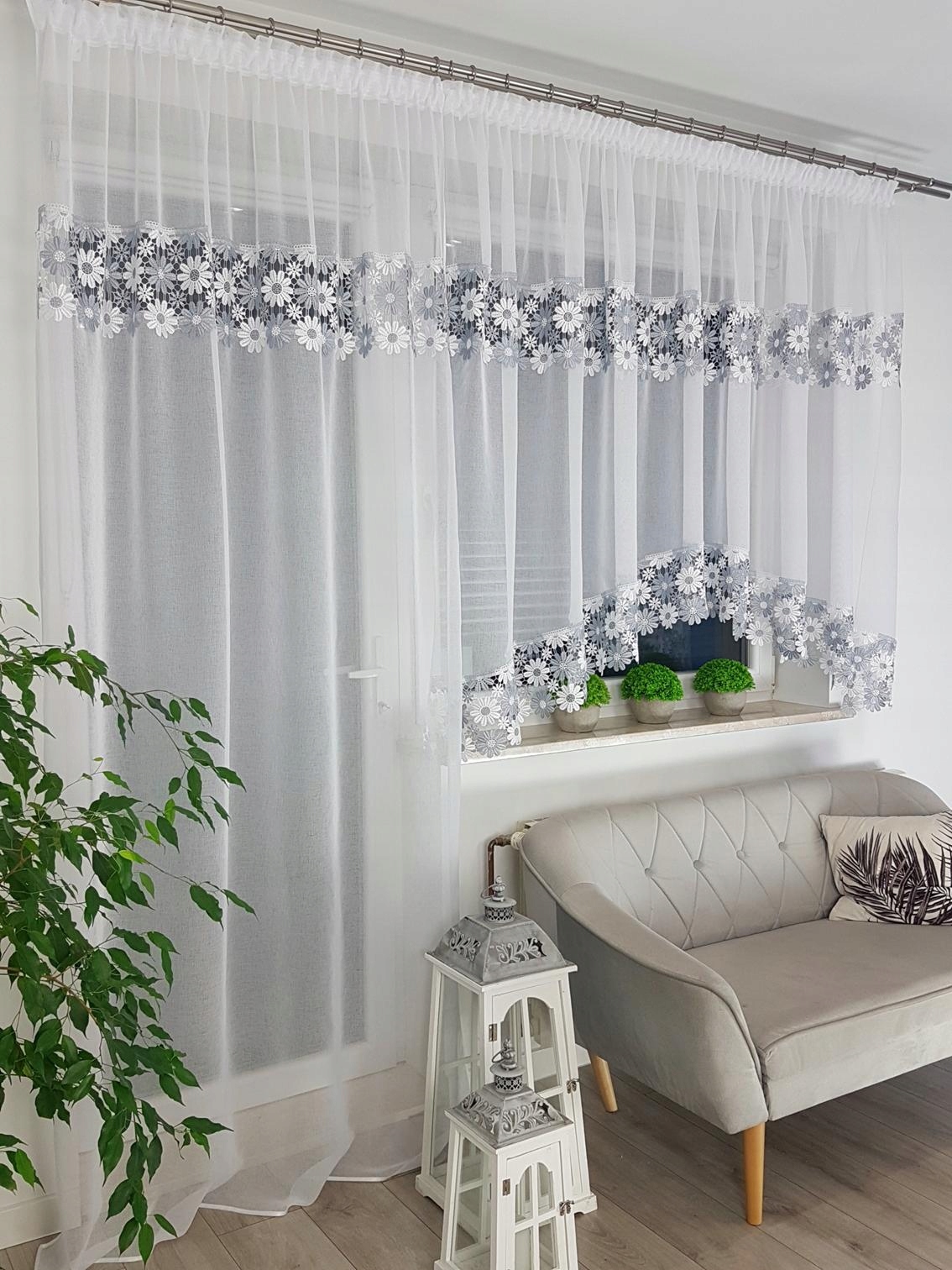 Gotowy Komplet Balkonowy Biały Szary Gipiura Do Salonu Do Pokoju Jadalni
