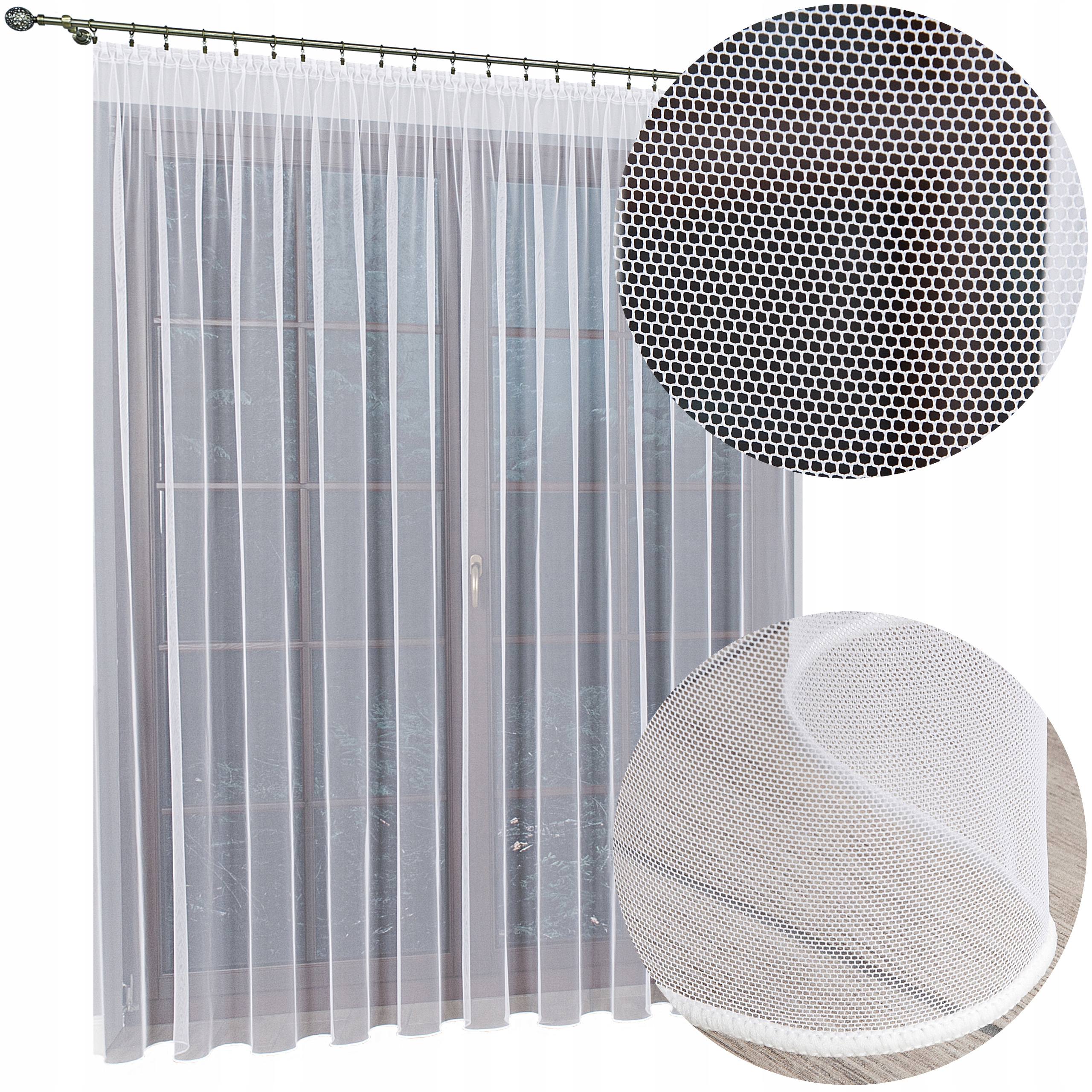 GOTOWA FIRANA FIRANKA BIAŁA BEZ PRASOWANIA TIUL GRECKI z OŁOWIANKĄ 250x240