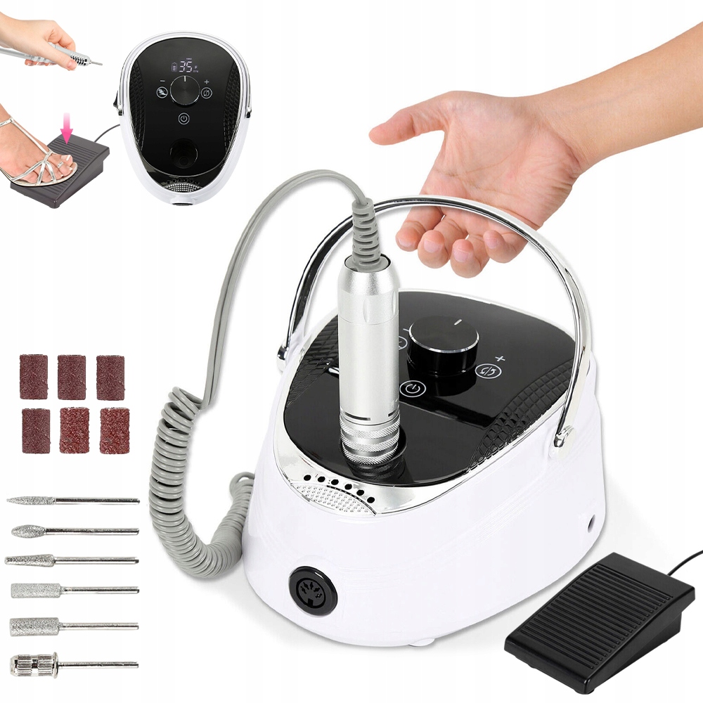 Bruska Na Nehty 35000 Rpm S Pedálem Led Dotykový Displej Bílá