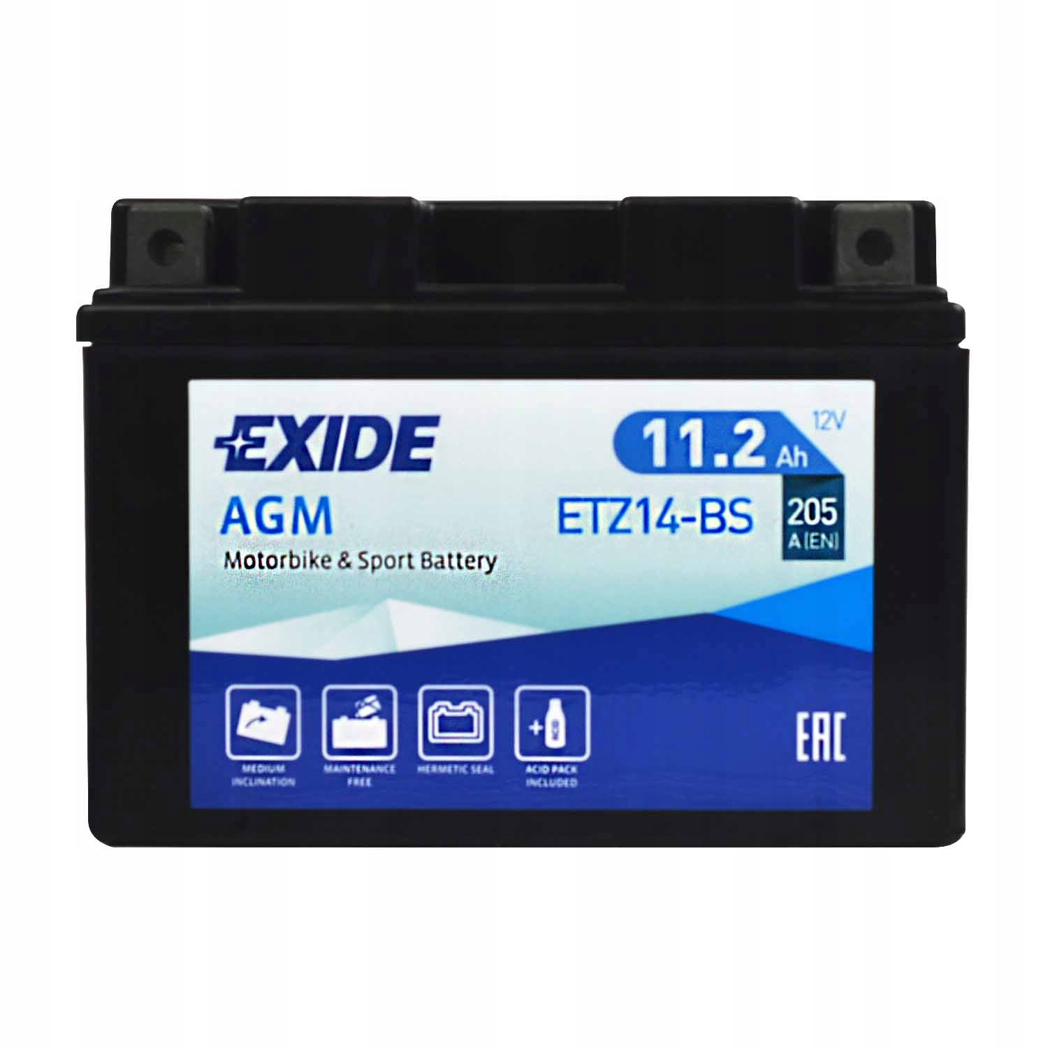 Exide Agm ETZ14-BS YTZ14-BS 12V 11Ah 205A L+
