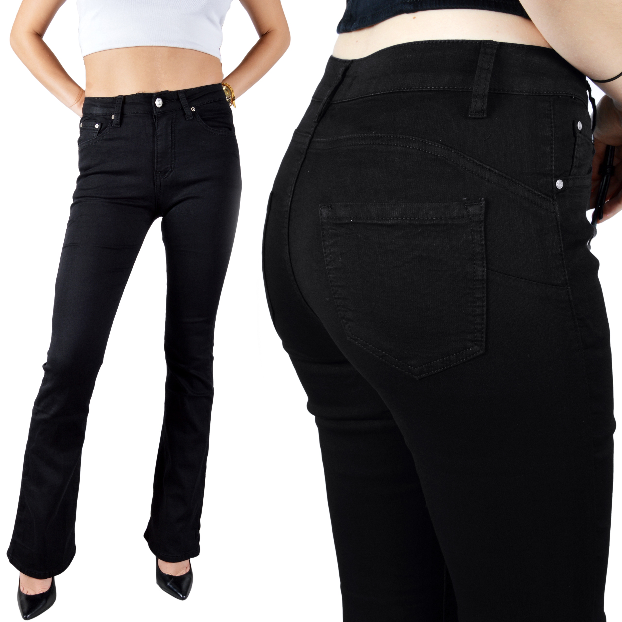 

Spodnie Jeansy Jeansowe Modelujące Dzwony Czarne #