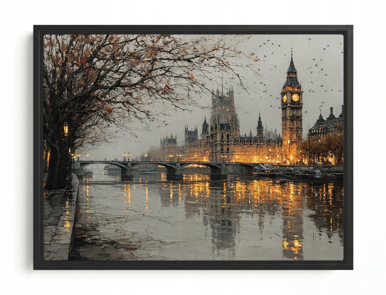 Obraz Rám Americký Box Pohled Anglie Londýn Big Ben Podzim Déšť 80x60