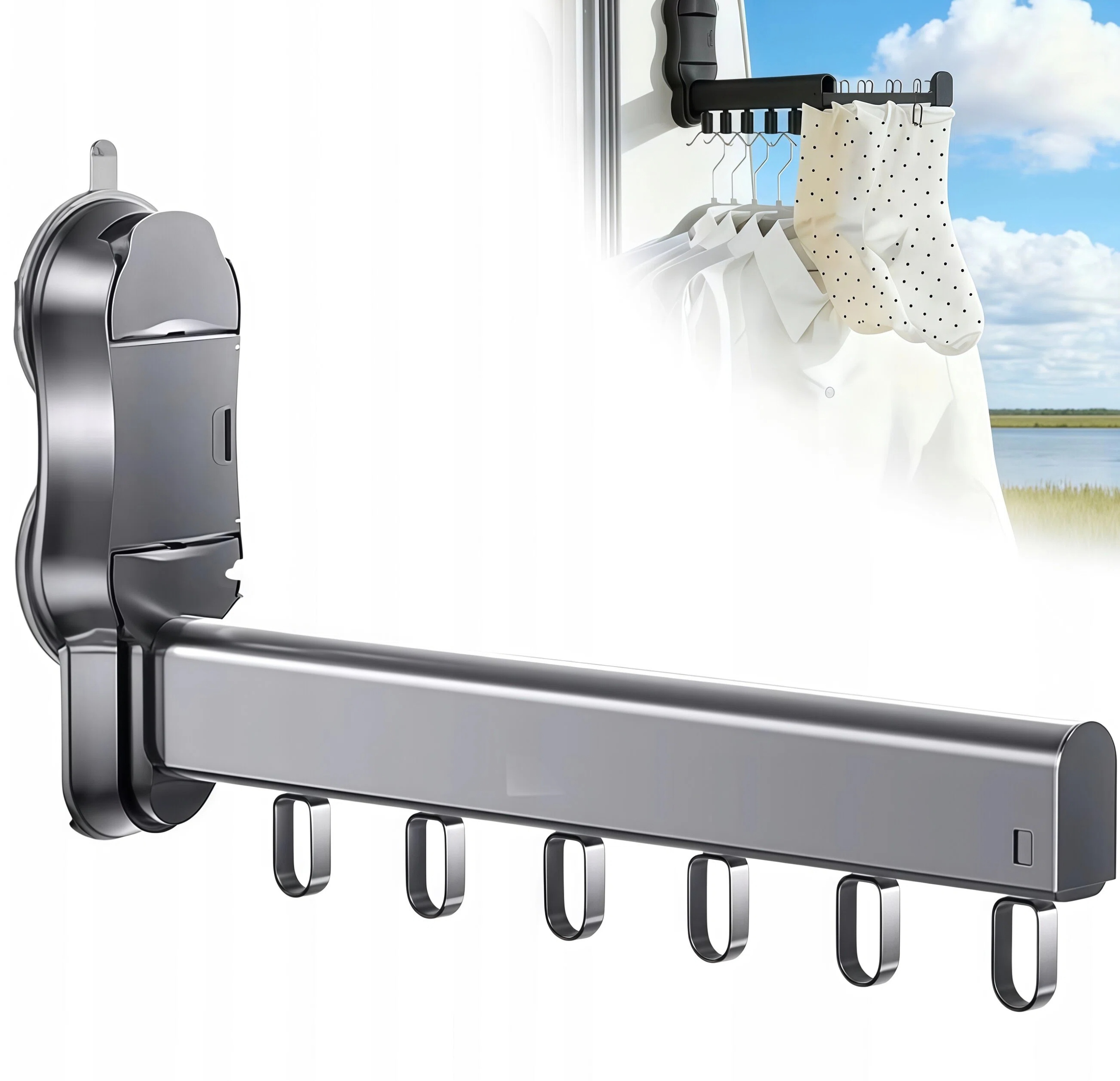 Skládací Sušák S Přísavkami Bez Vrtání, Tmavě Šedá Pro Přenášení