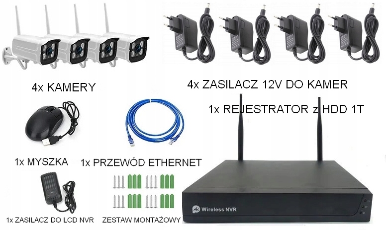 ZESTAW MONITORINGU 4 KAMERY WiFi FULL HD 5MP REJESTRATOR NVR HDD 1T TUYA EAN (GTIN) 5905316578487