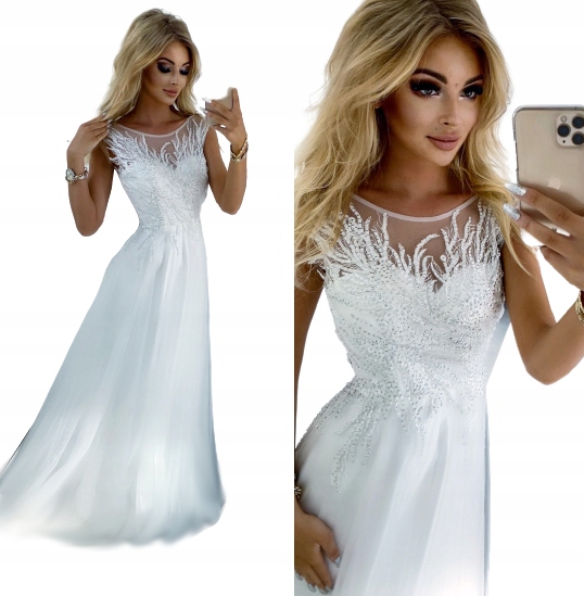 London Bílé Dlouhé Šaty Svatební Gipiurou Xs