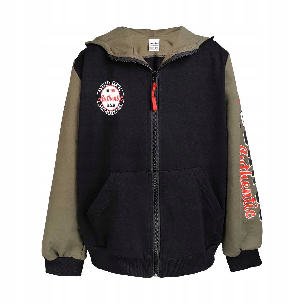Bluza chłopięca z kapturem, rozpinana, czarno-khaki, Tup Tup, r. 128
