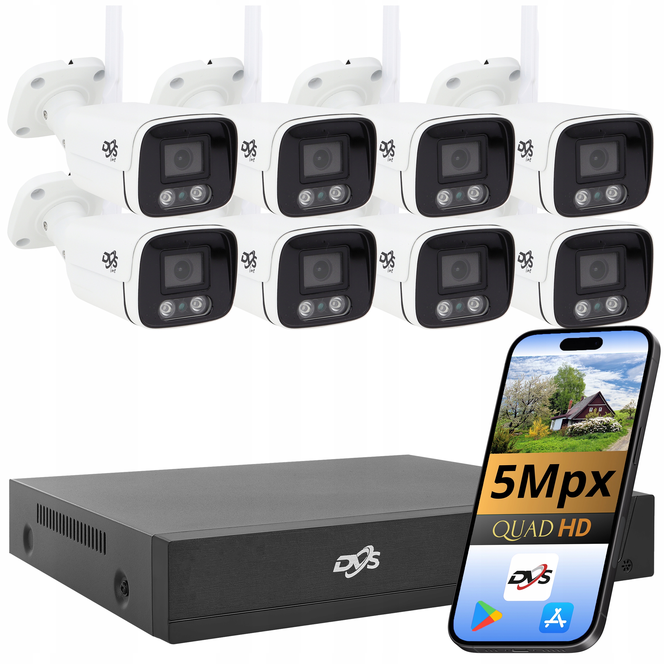 Sada Wifi Kamer Bílá Tuba 5 Mpx Pro Monitorování 8 Kamer Bezdrátové Dvs