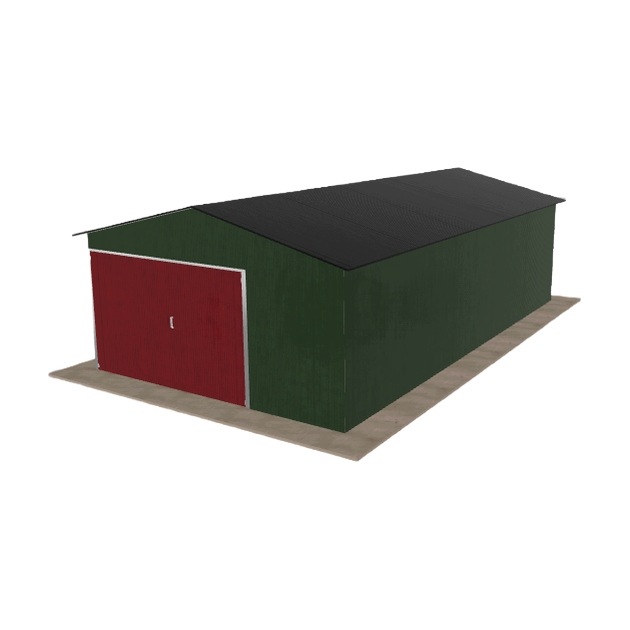 Plechová garáž 4.5 x 8 m, jednopolohová, dvouspádová, zelená