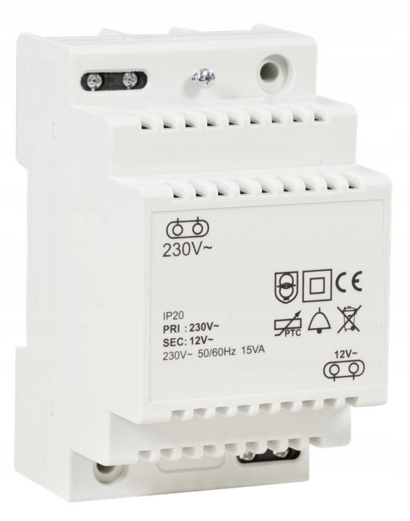 Zasilacz Transformator Elektrozaczepu Domofonu 12V Ac 1.25A Na Szynę Din