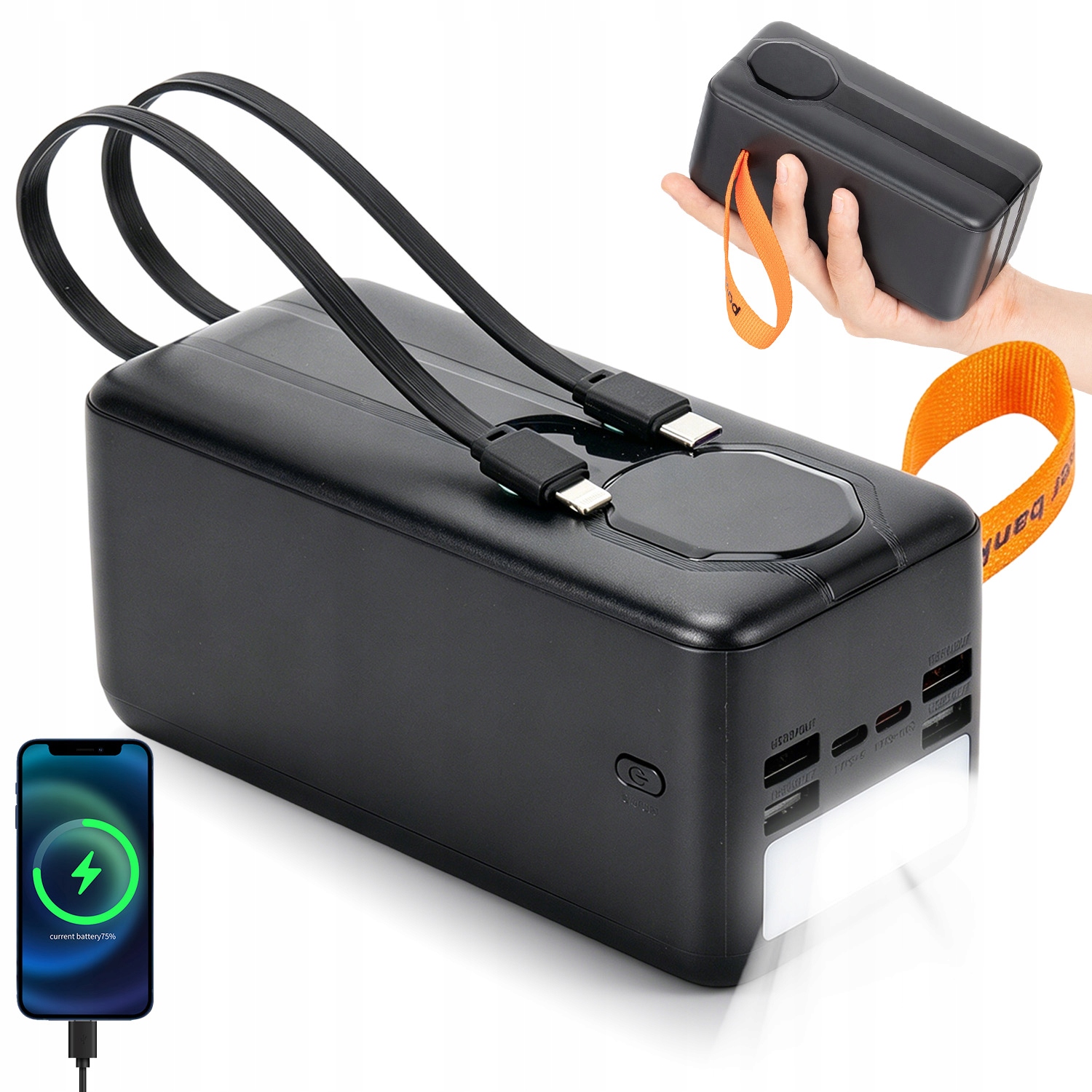 Power Bank 80000MAH 22.5W Z Wbudowanymi Kablami Usb-c Lightning Pd Qc