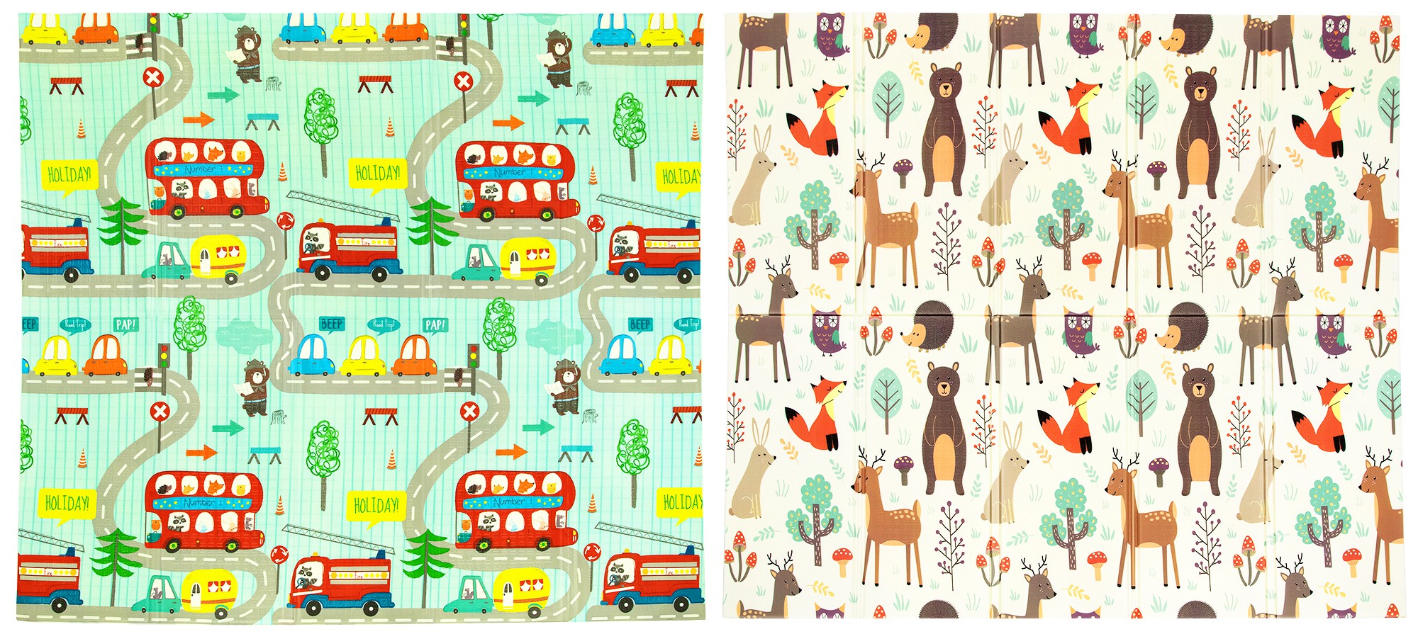 PIANKOWA DWUSTRONNA MATA SKŁADANA EDUKACYJNA AUTOBUS ULICZKI 200X180CM Materiał pianka