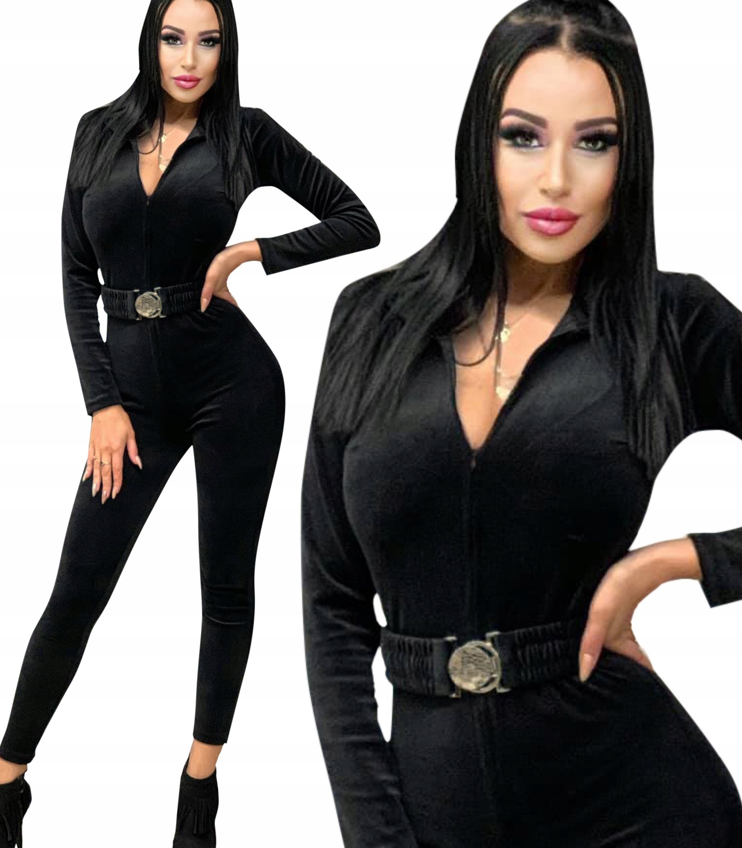 

Stylowy Kombinezon Welurowy Z Zamkiem