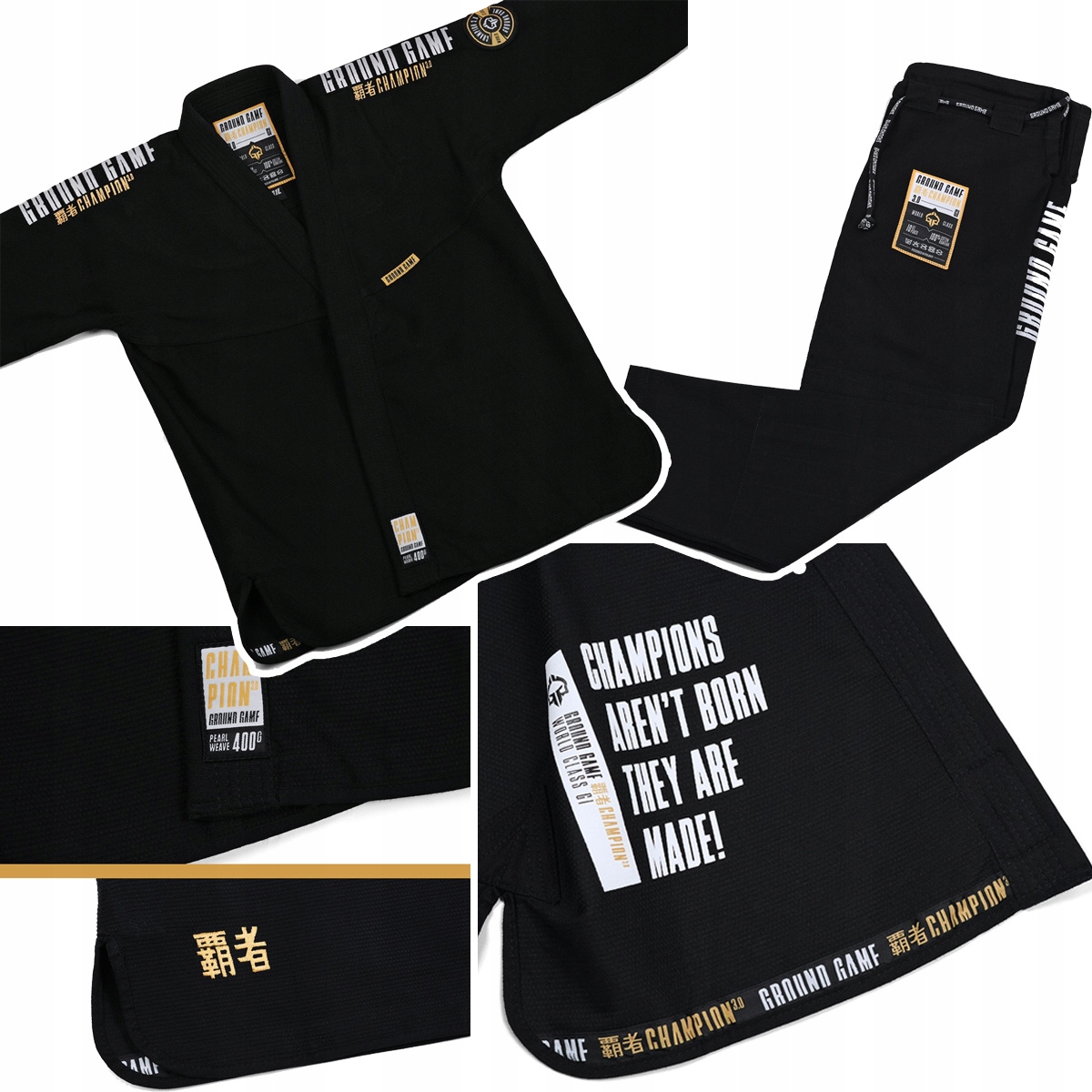 Kimono Gi do Bjj męskie Ground Game Champion 3.0 Czarne r. A3