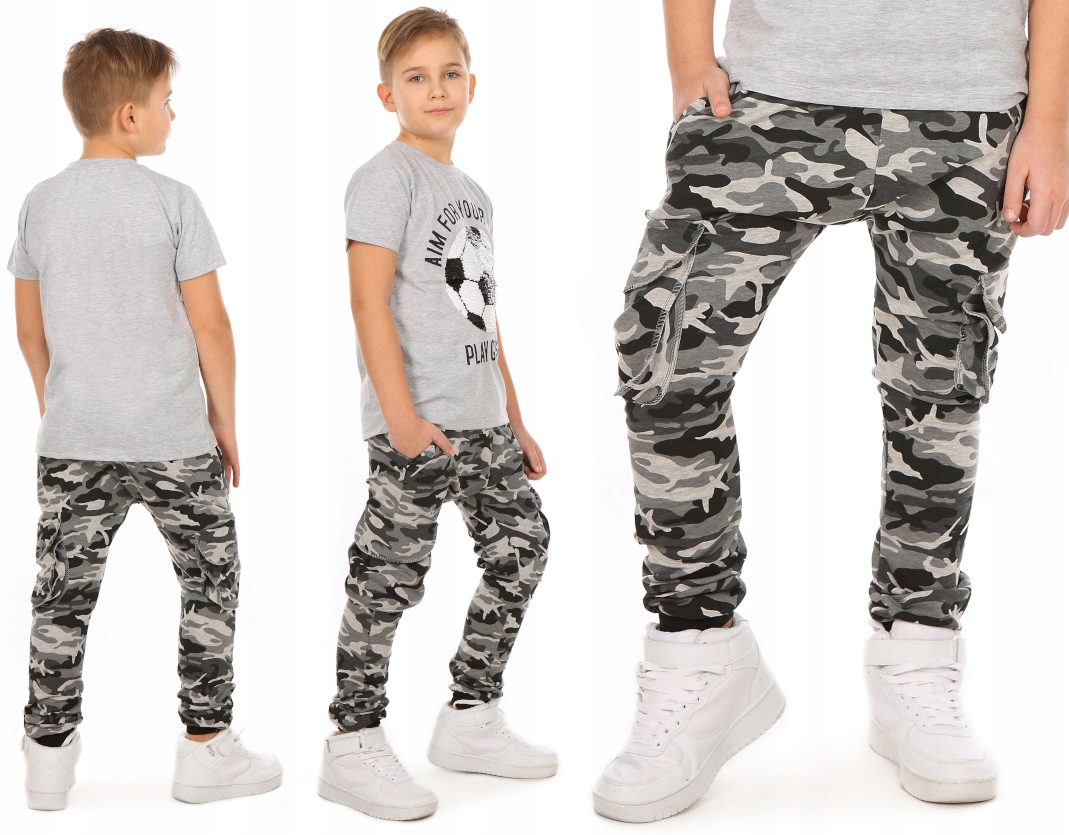 BAGGY bojówki, MORO SZARE - 128 KROPEK