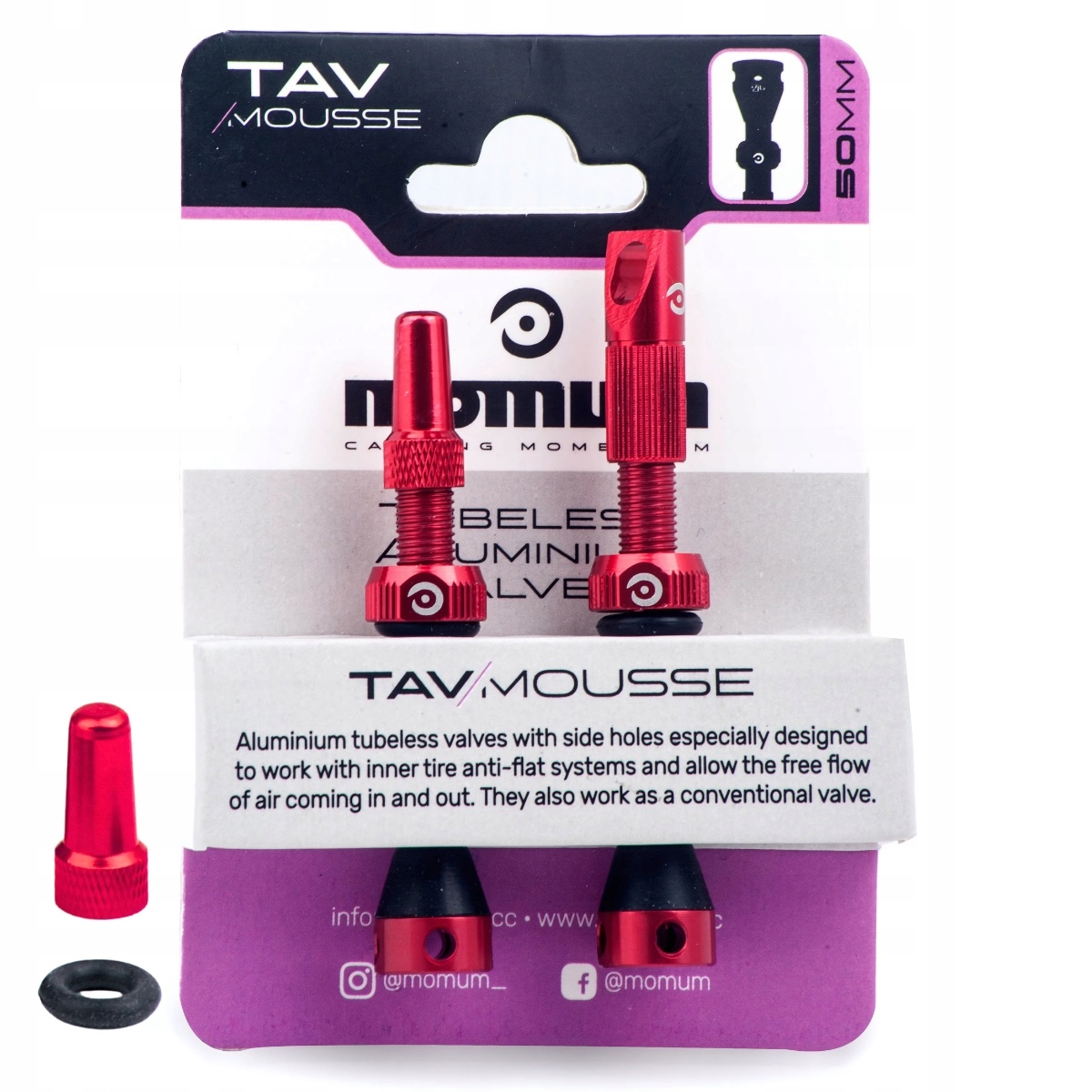 Wentyle rowerowe zawory bezdętkowe Momum Set 2 Tav Valve Aluminium 50 mm