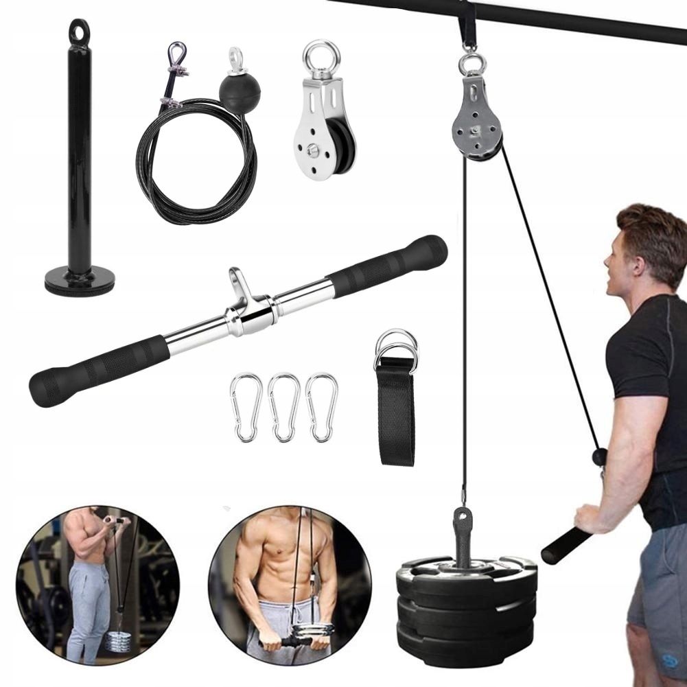 Závěsná Posilovací Kladka pro cvičení, sada: hrazda fi 2 cm, lanko 2,5 m, rovná rukojeť 51 cm