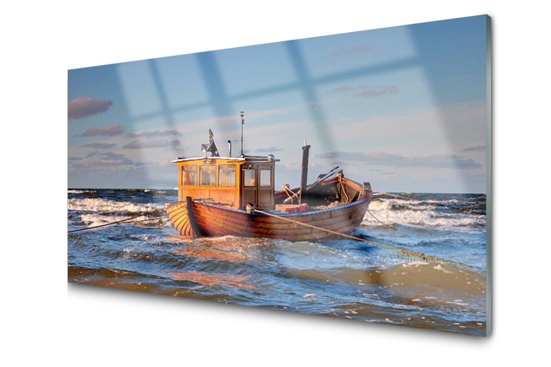 

Panel szklany Płytka Łódka Morze 120x60 + Klej