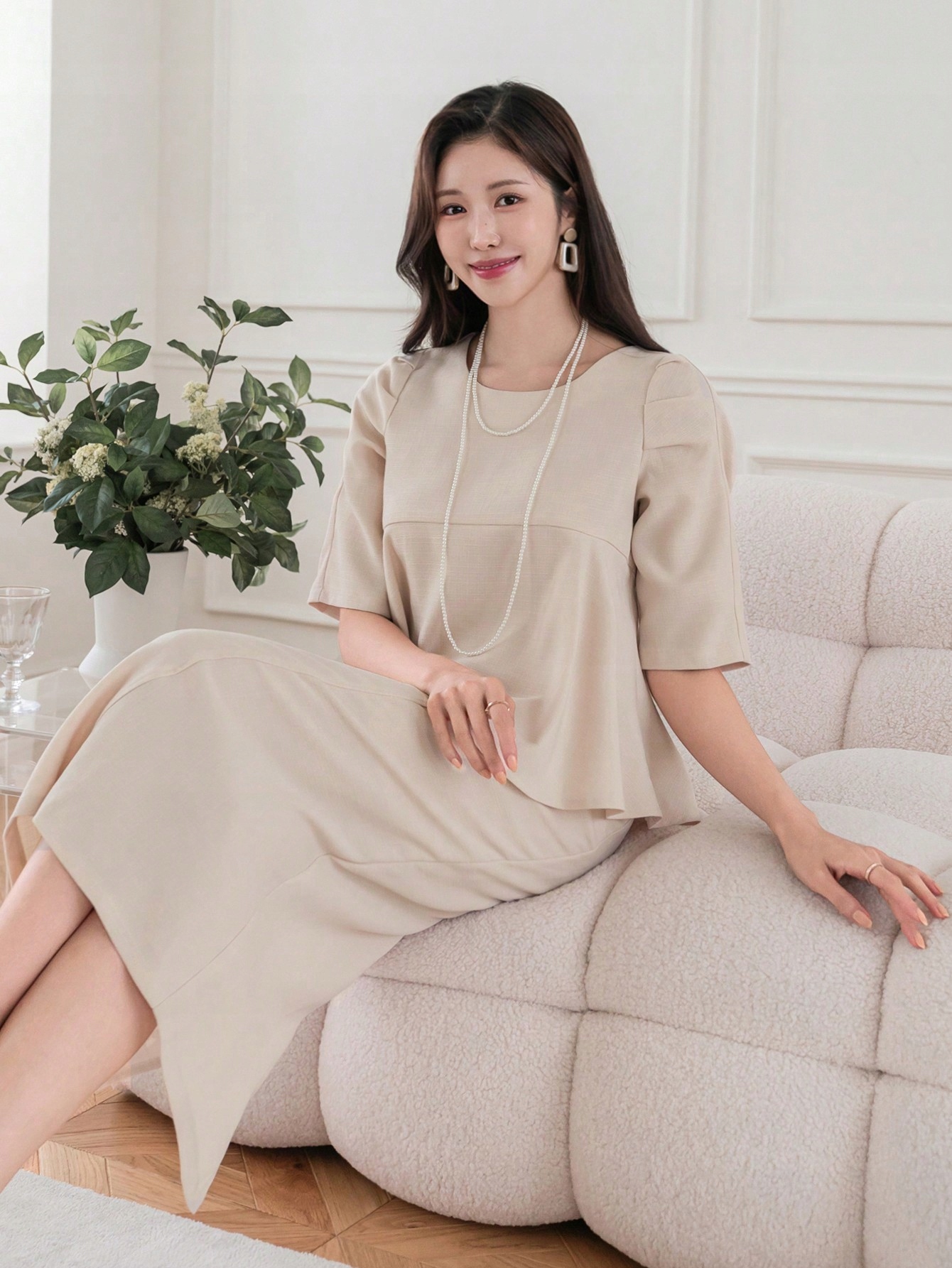 Elegantní Béžová Set Halenka MIDI Sukně Dazy Xs 34