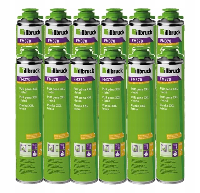Sada 12 ks Pena Illbruck FM370 Montážna Pena XXL 880 ml Dvere Okna