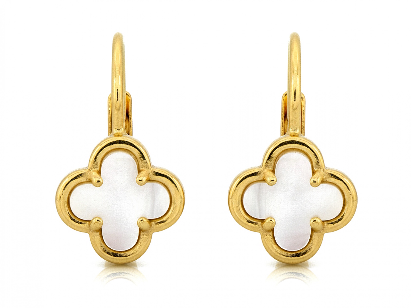 Dámské Náušnice Ze Zlata 585, anglické s květinou z perleťové hmoty