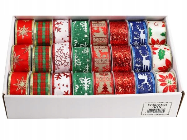 Vánoční stuha 38 mm/2,7 m, 24 kusů MIX W38/24KS-BOX