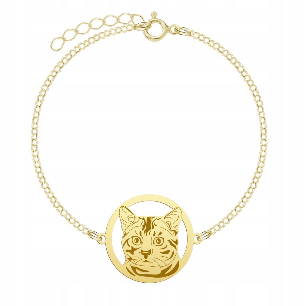 Zlatý náramek s bengálskou kočkou 925 Řetízek Šperky Gravírování Bonus