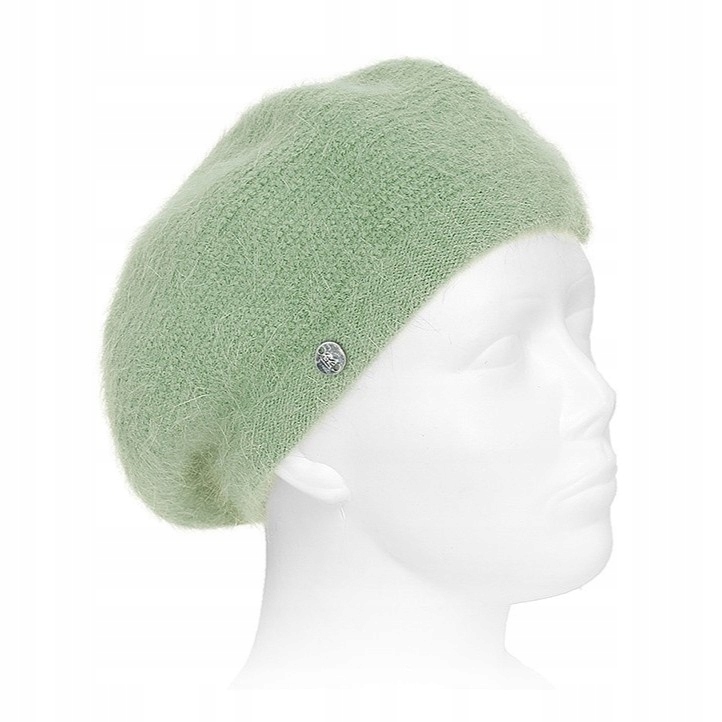 Dámská Čepice baretová čepice s angorskou přízí, teplá a módní, Polský zelený hrášek