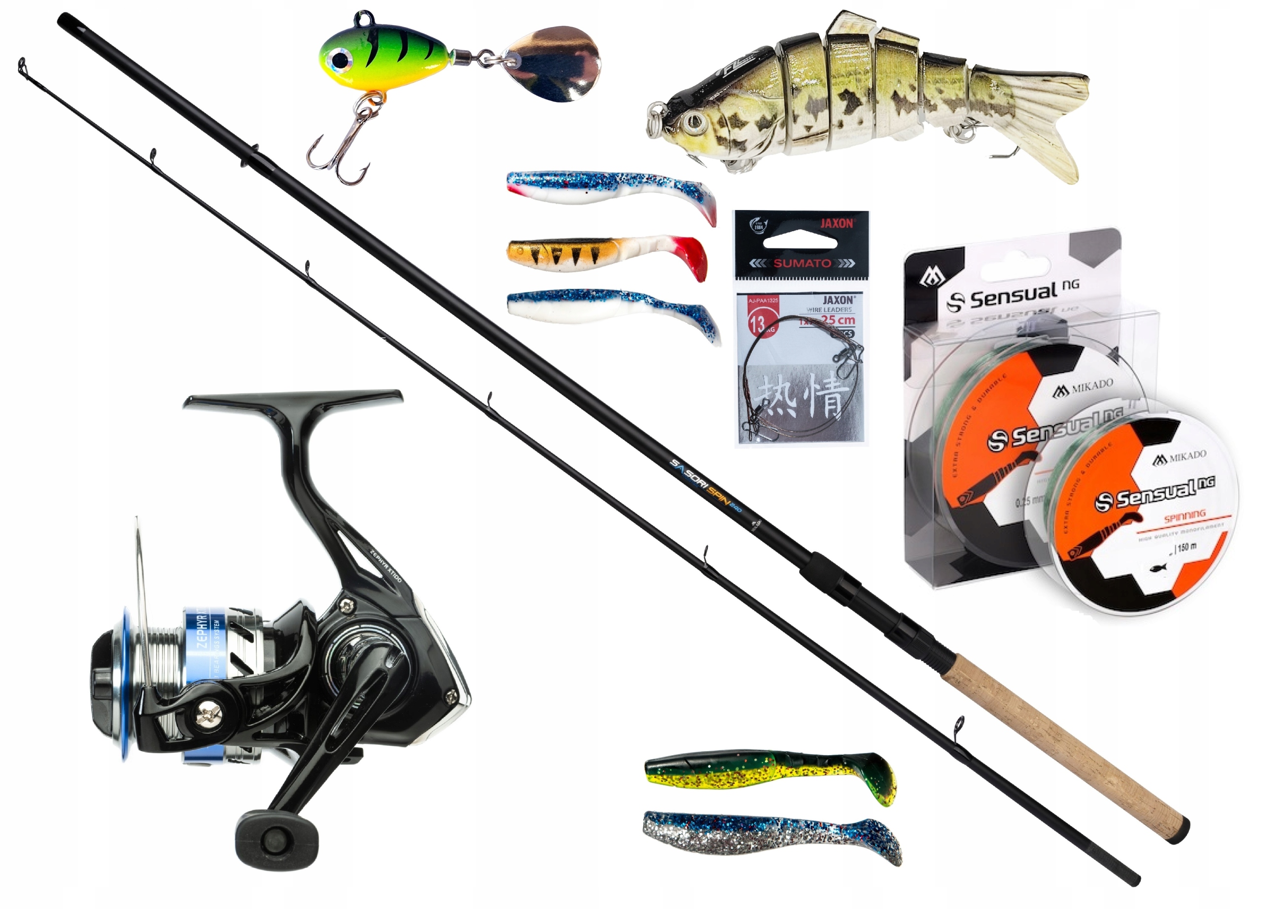 Zestaw Wędkarski Spinningowy Wędka Spinning Mikado Żyłka Kopyto Wobler