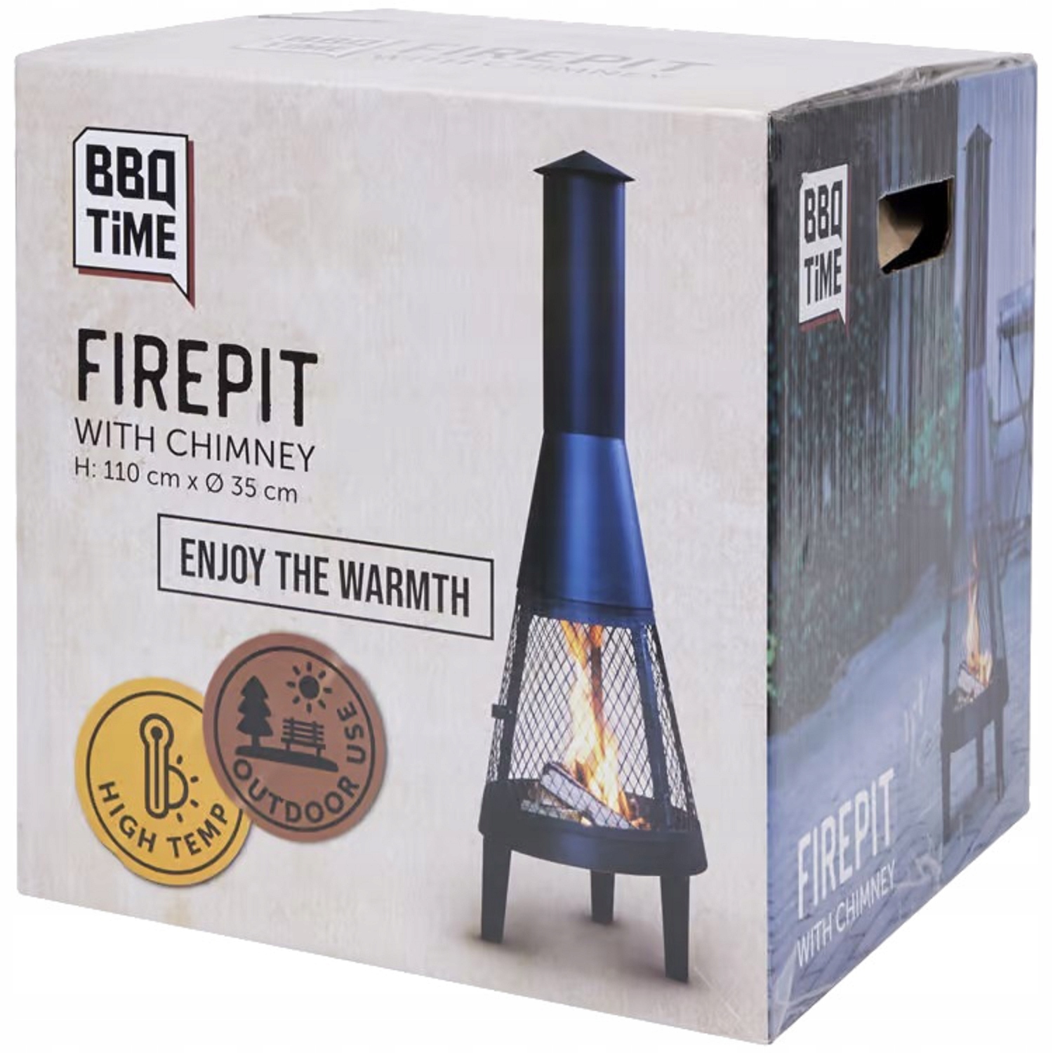 Kominek Żaroodporny Taras Ogród Bbq Time Stalowy Dekoracyjny Wysoki 110 CM