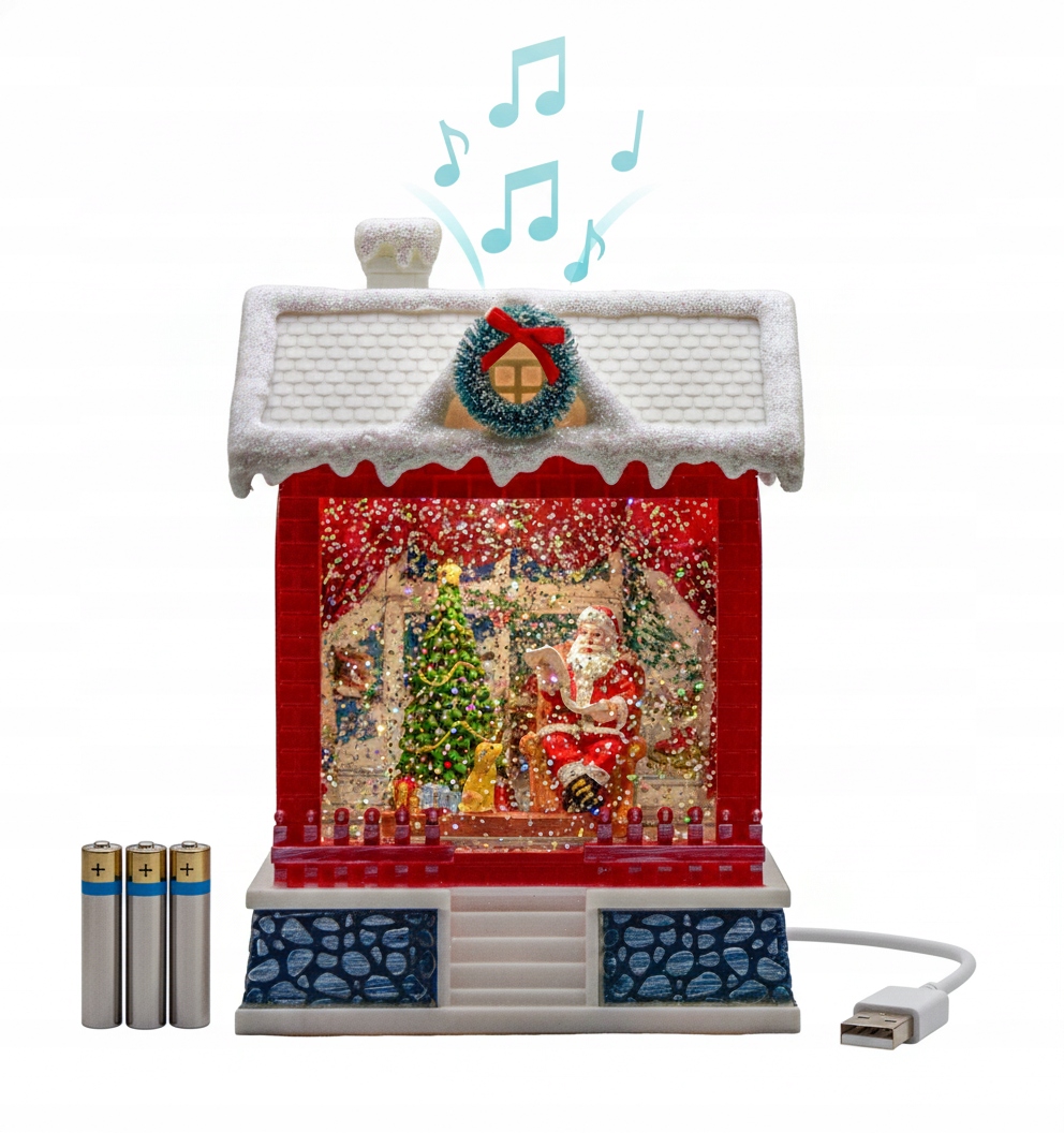 Vánoční Lampion Hrací Skříňka Dům Domeček Mikuláš Pejsek Na Baterie Usb